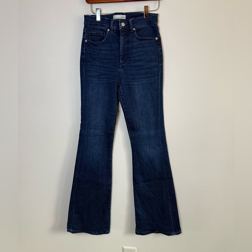 LOFT High Rise Slim Flare Jeans Size 25 Dark Wash Stretch Denim